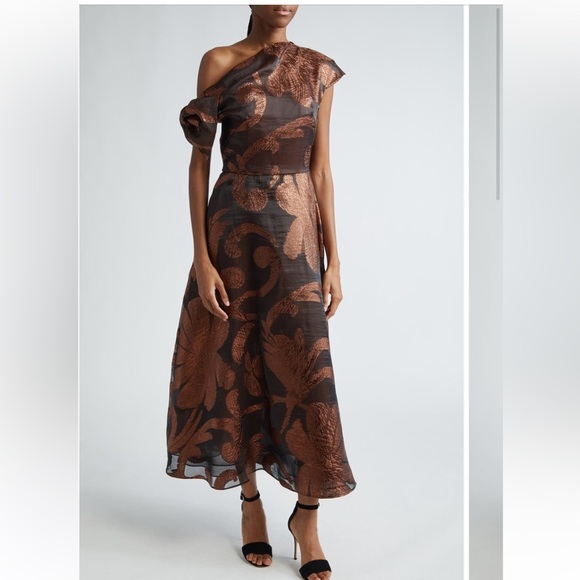 NWT LELA ROSE Evelyn Asymmetric Neck Metallic Jacquard size 8 - this season - Picture 3 of 7